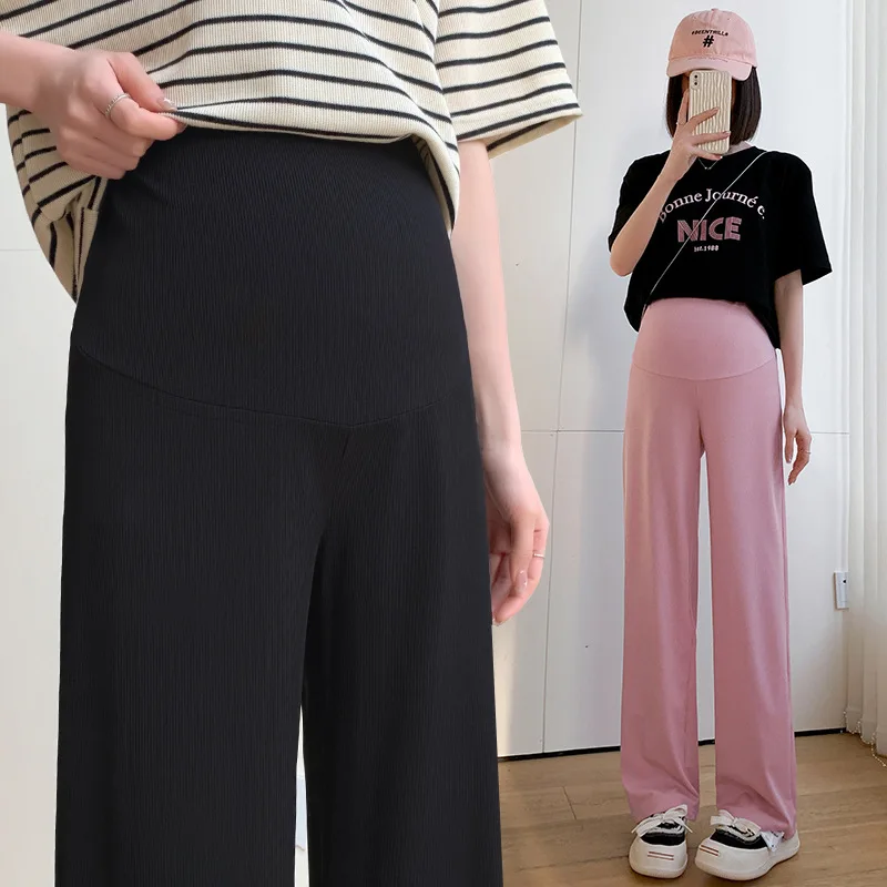 Pantalones palazzo de maternidad, pierna ancha con cordón - imagen 4
