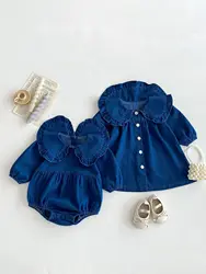 Body vaquero de primavera para niña – Cuello Peter Pan manga larga
