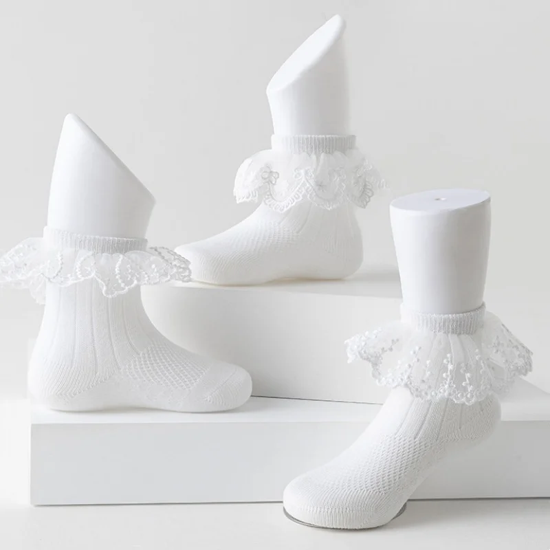 Calcetines finos verano malla algodón con encaje para niña - imagen 4