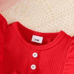 Vestido navideño rojo con encaje blanco y manga larga para niña