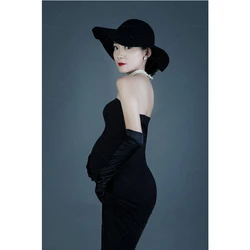 Vestido de maternidad negro un hombro sin mangas con cola para fotos