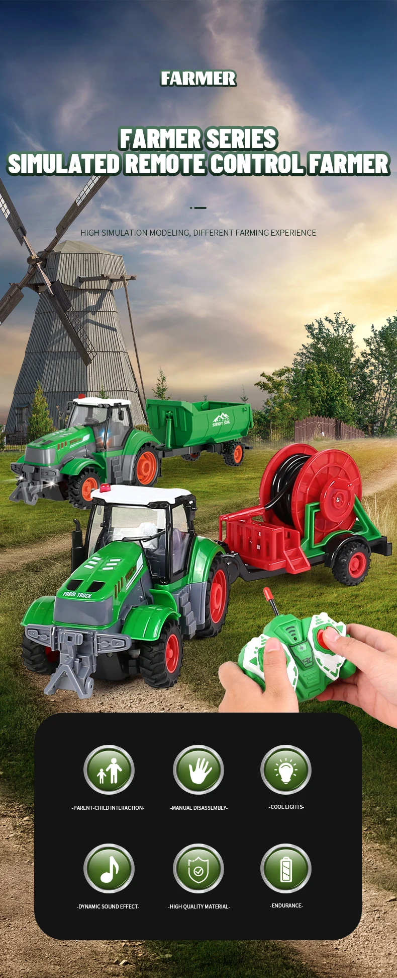 Camión agrícola RC 1/24 en acción