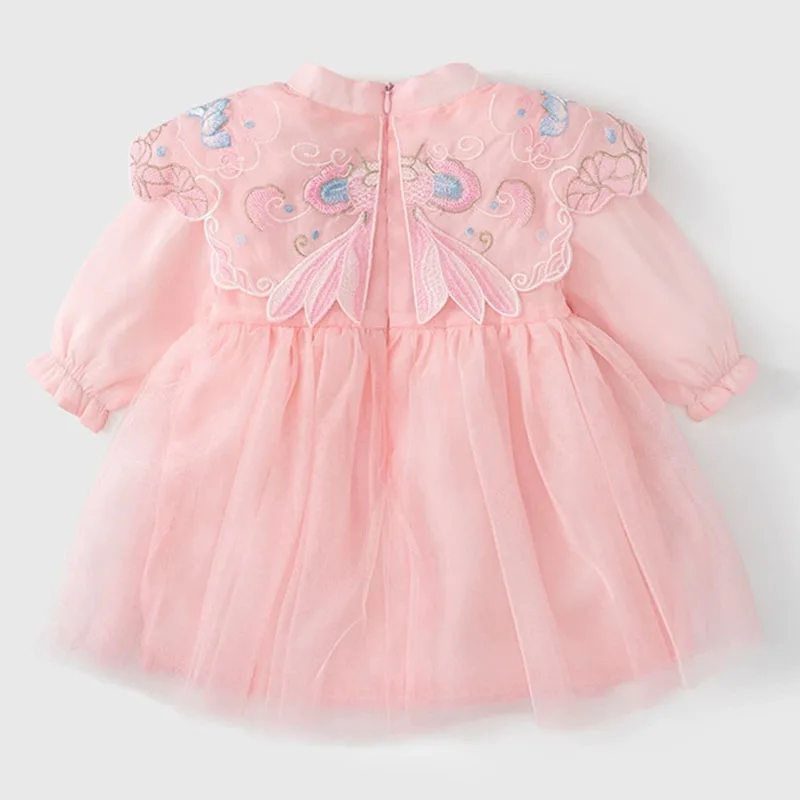 Vestido bebé de otoño de manga larga con bordado mariposa - imagen 3