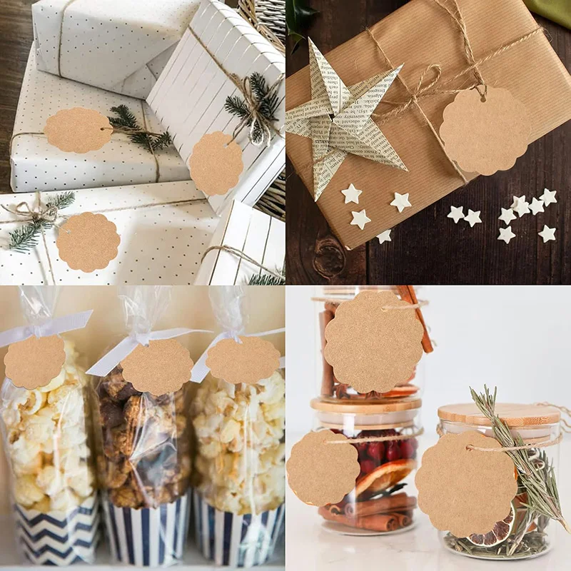 Etiquetas redondas de encaje para regalo, papel kraft artesanal - imagen 2
