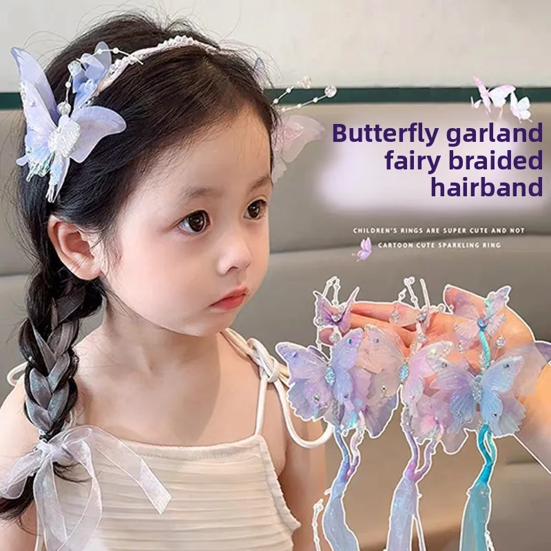 Diadema de tul trenzado con mariposas grandes