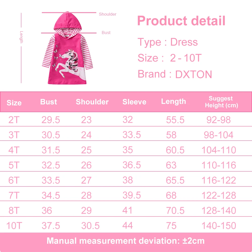 DXTON vestido con capucha de algodón con unicornio para niña sudadera - imagen 2