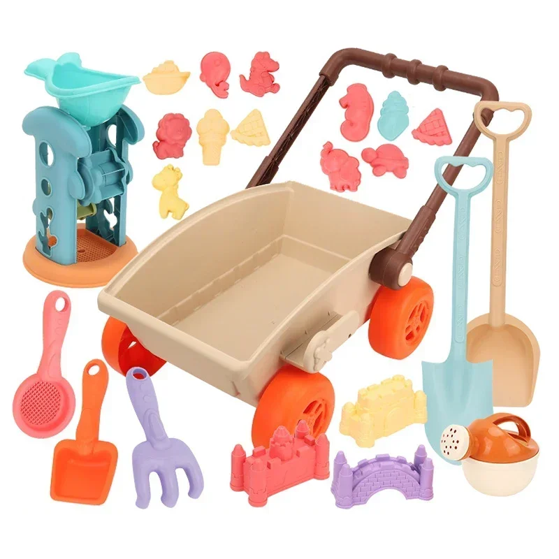 Juego de playa para niños con cubo plegable, moldes y carrito - imagen 4