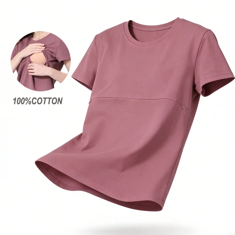 Camiseta de lactancia algodón manga corta con cierre invisible - imagen 3