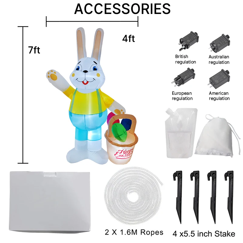 Conejo inflable de Pascua con luces LED para jardín - imagen 3