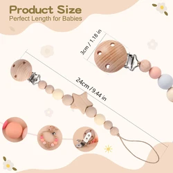 Sujeta chupete personalizado para bebé con nombre en madera natural
