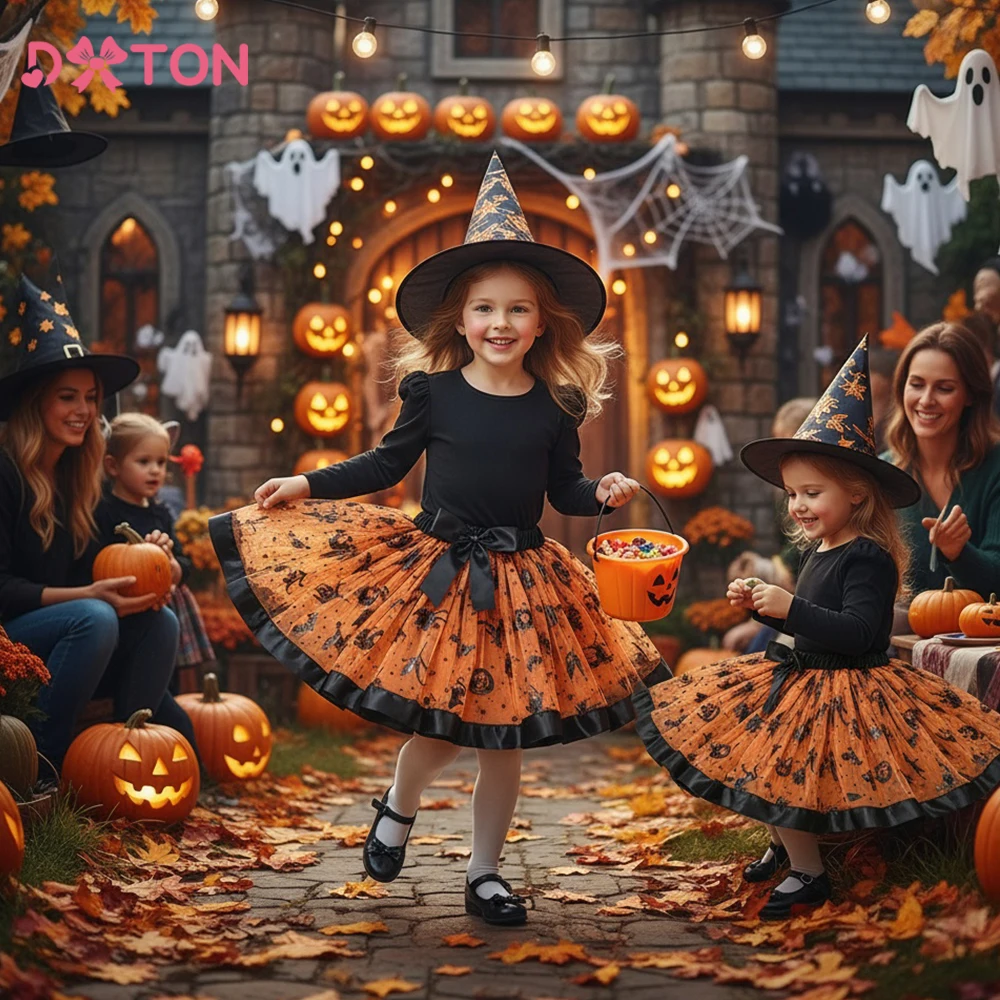 DXTON Conjunto Halloween infantil: faldas con estrellas y murciélagos
