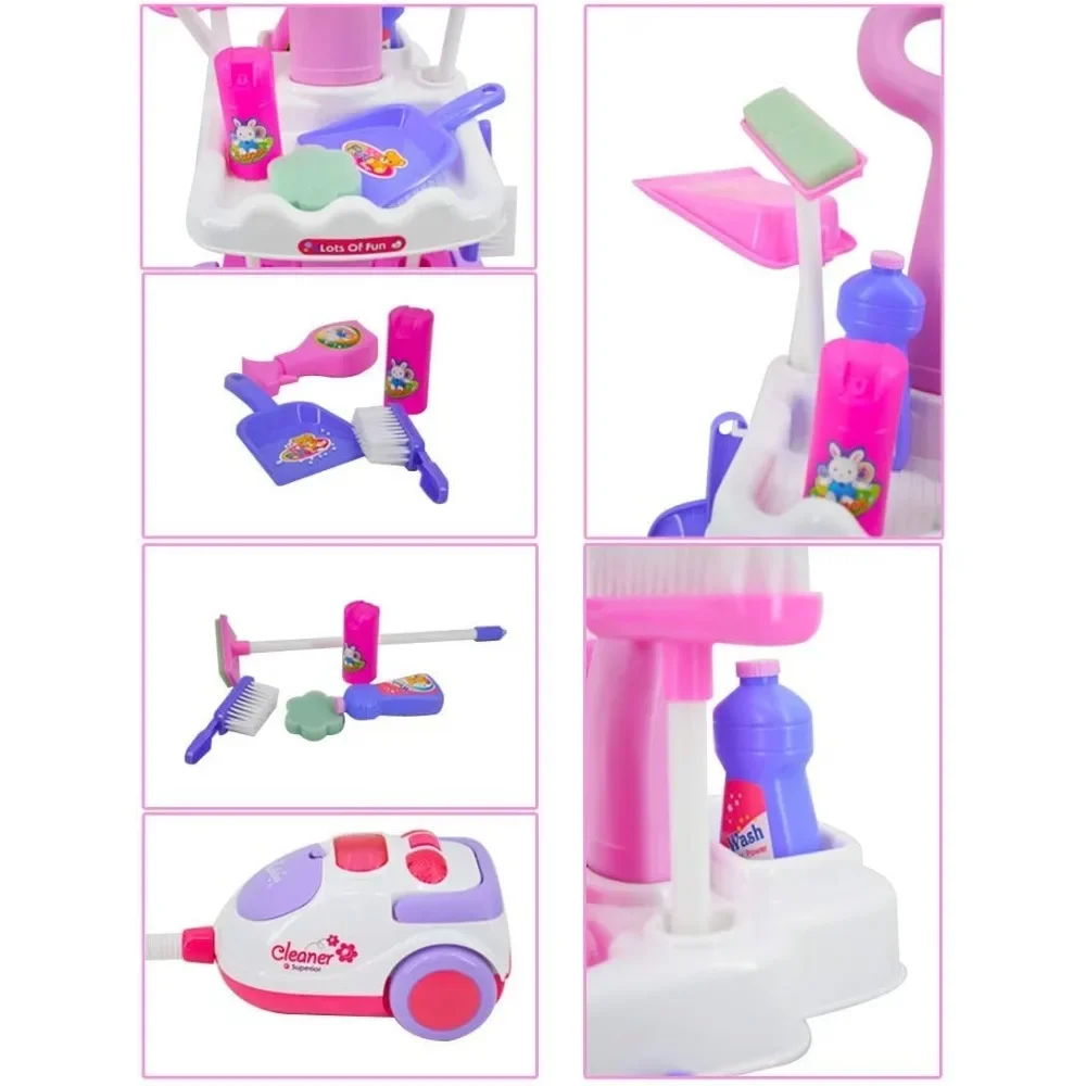Carrito de limpieza infantil con accesorios y aspiradora de juguete - imagen 2