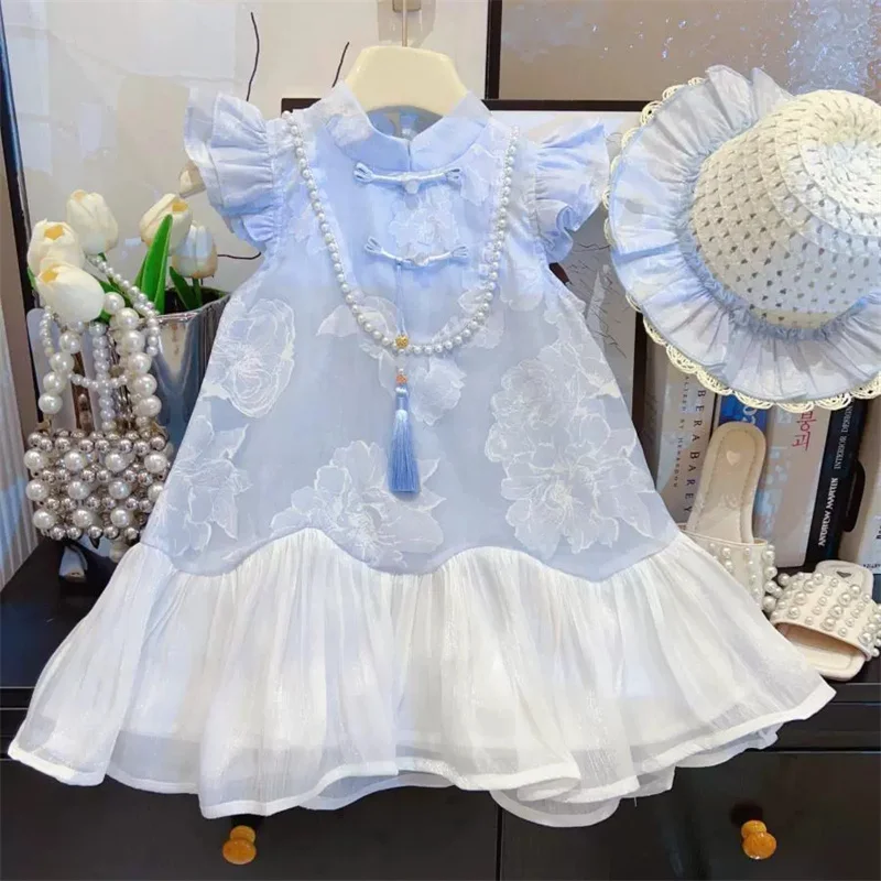 Vestido sin mangas para niña de verano, falda fluida elegante - imagen 4
