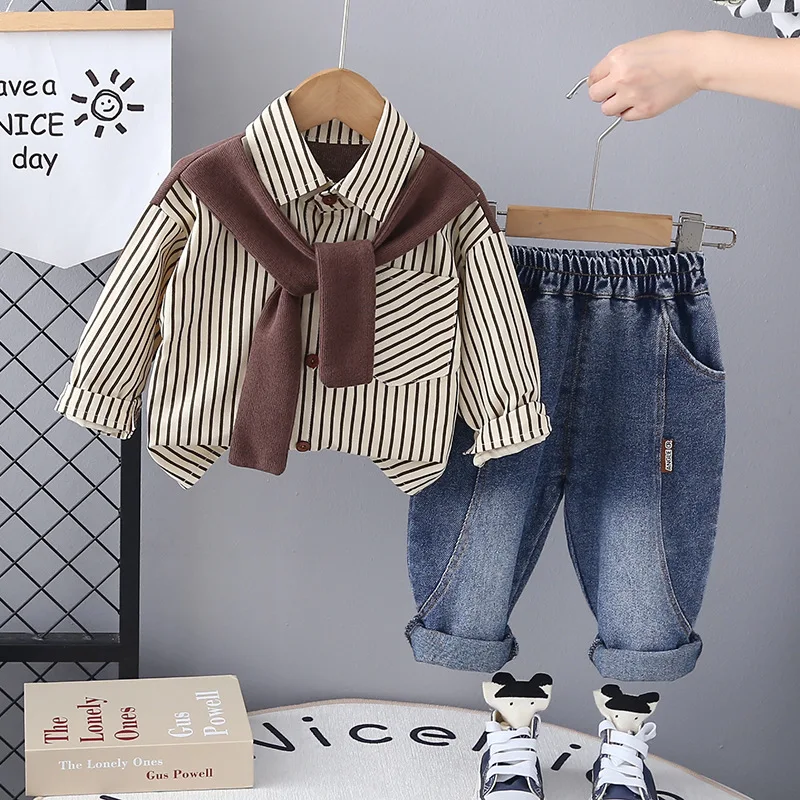Conjunto bebé a rayas de manga larga para primavera y otoño - imagen 3