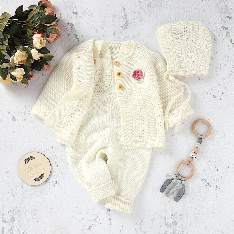 Conjunto pelele y abrigo de punto para bebé recién nacido otoño