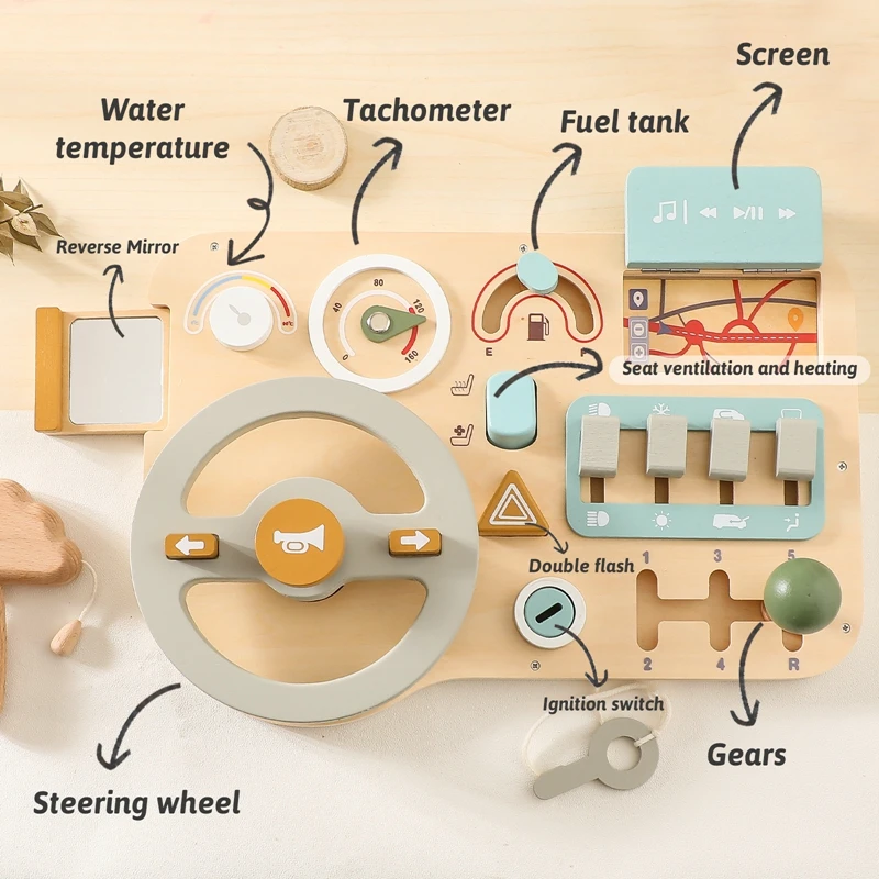 Volante de madera para niños - Tablero sensorial educativo - imagen 3