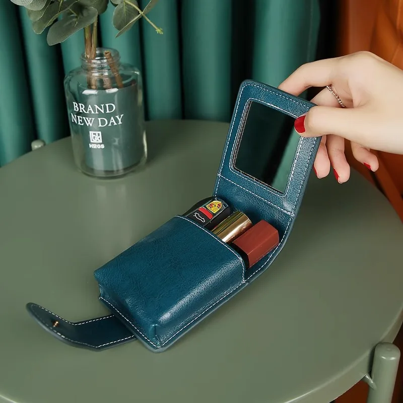 Bolsa de cosméticos compacta con espejo, estuche mini para labios - imagen 2