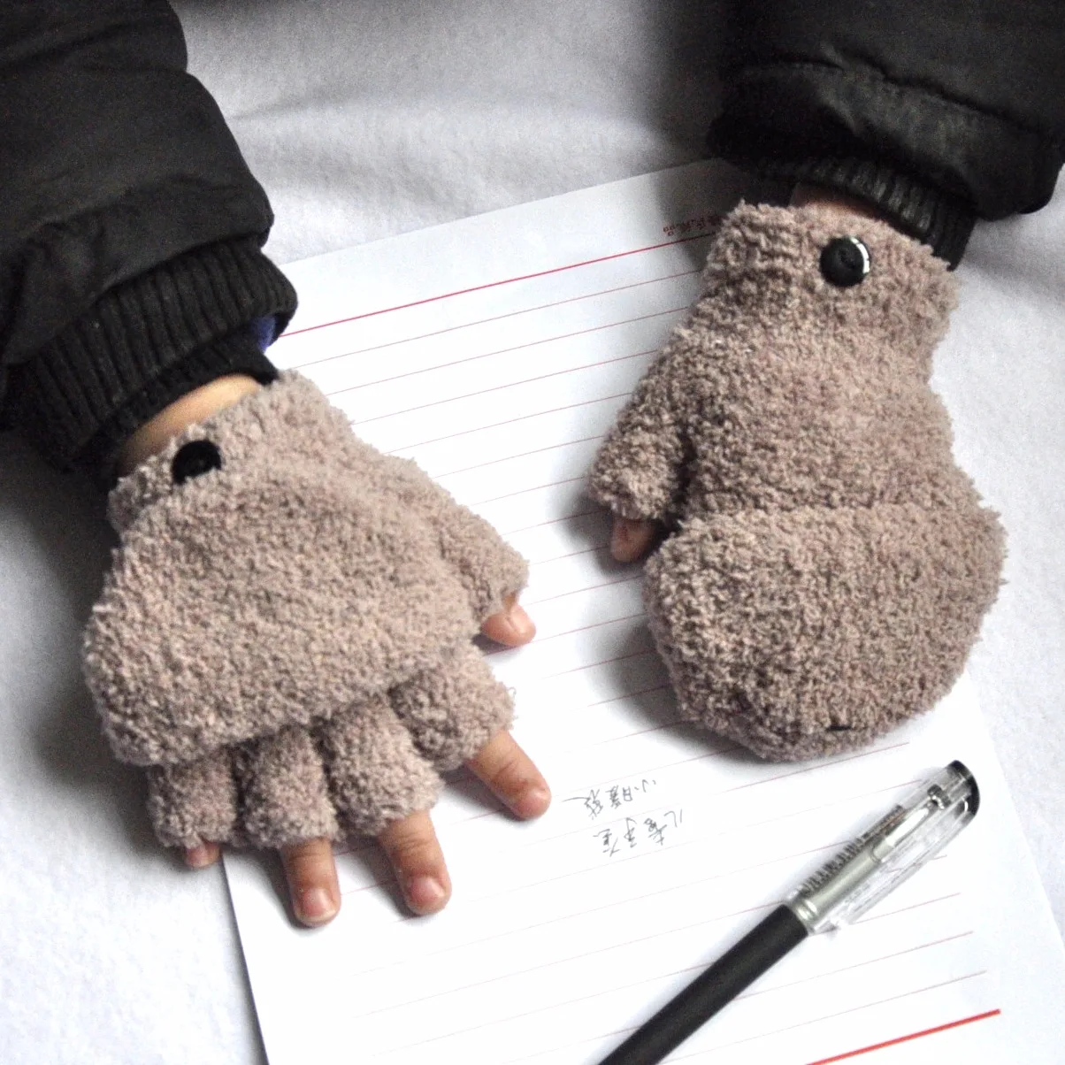 Guantes de invierno de lana Coral con tacto medio dedo cálidos - imagen 3