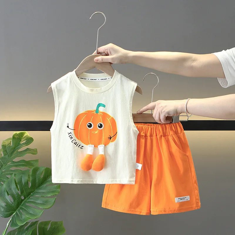 Conjunto de verano para niños de algodón sin mangas con calabaza - imagen 3