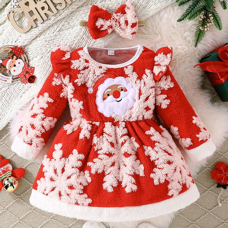 Vestido navideño para niñas - Estampado invernal con banda pelo - imagen 3