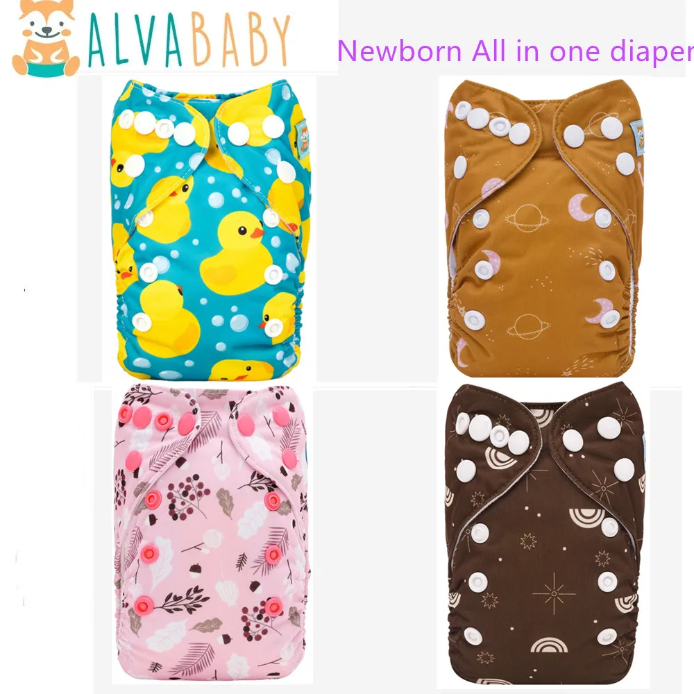 ALVABABY Pañal tela reutilizable neonatal todo en uno con insertos bambú