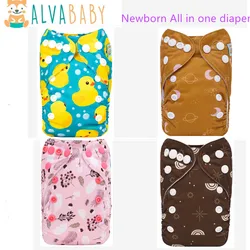 ALVABABY Pañal tela reutilizable neonatal todo en uno con insertos bambú