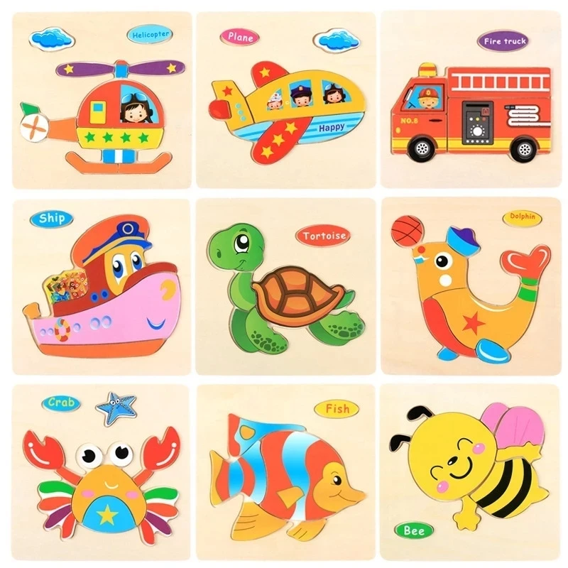 Puzzle de madera Montessori con animales de dibujos animados - imagen 2