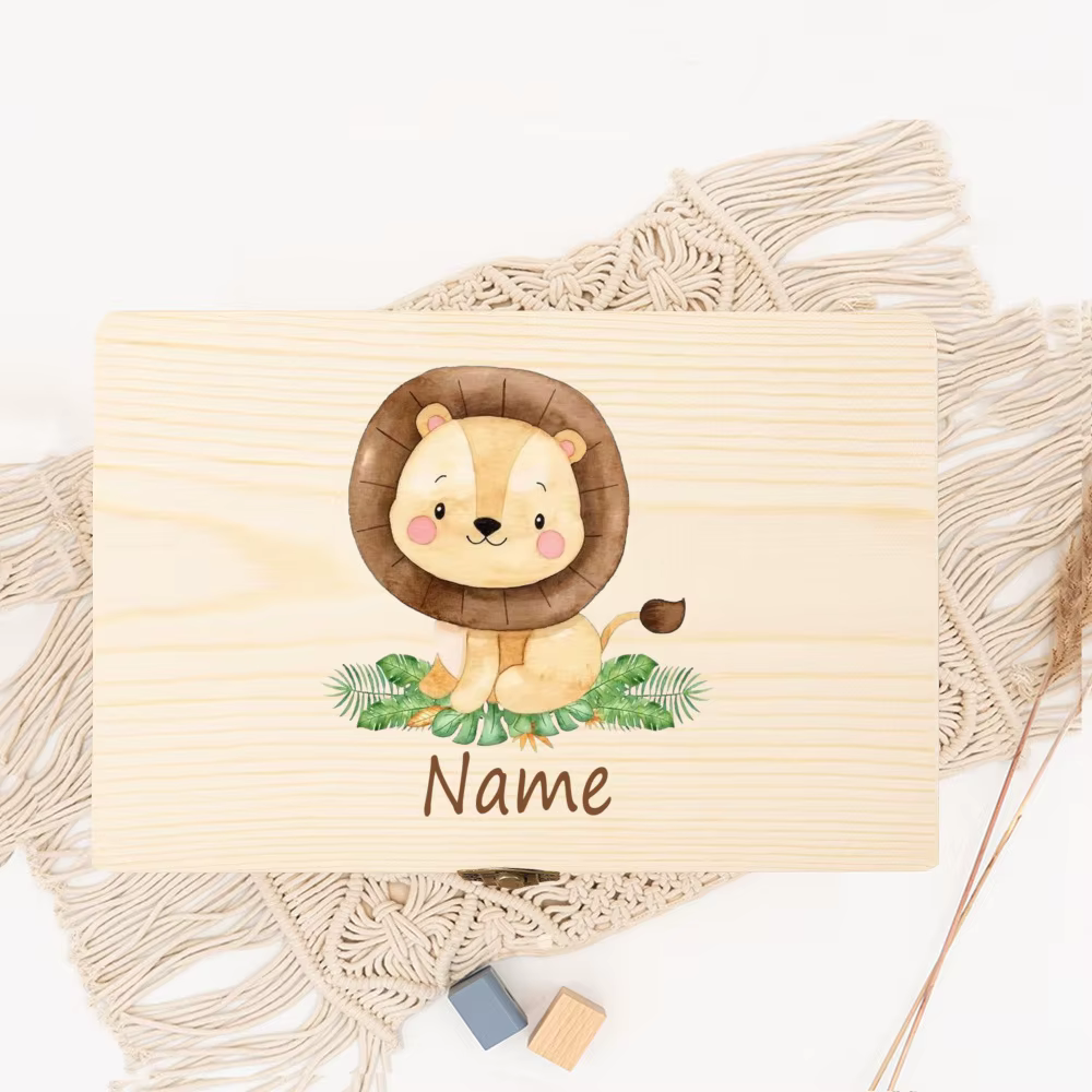 Caja de madera personalizada con nombre y animales para bebé - imagen 3