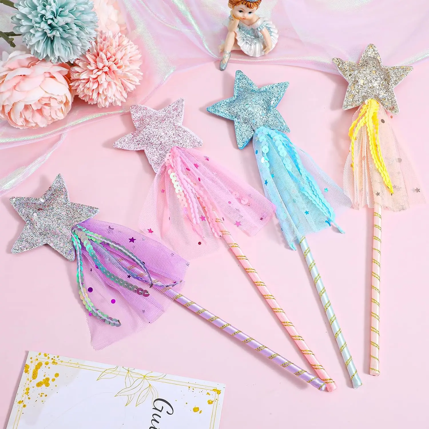 Varita de princesa con brillantina y estrella para niñas