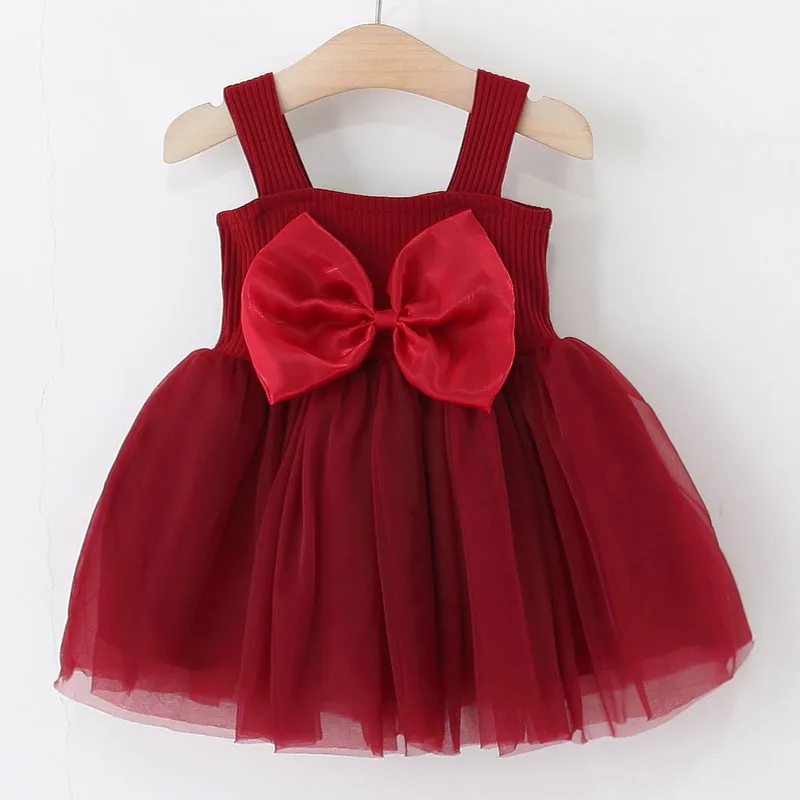 Vestido sin mangas de niña con lazo rojo estilo coreano - imagen 3