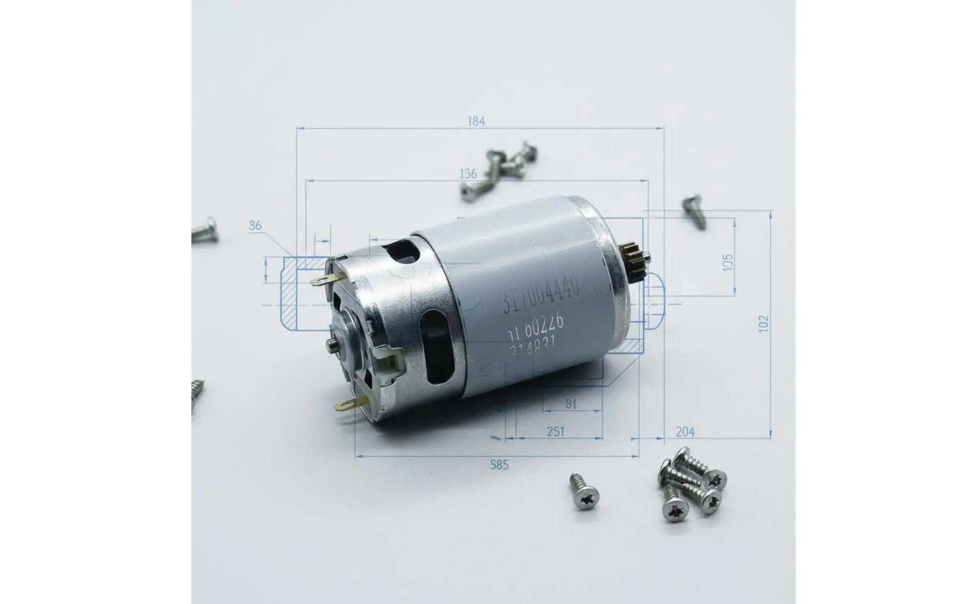 Motor de taladro inalámbrico visto de frente