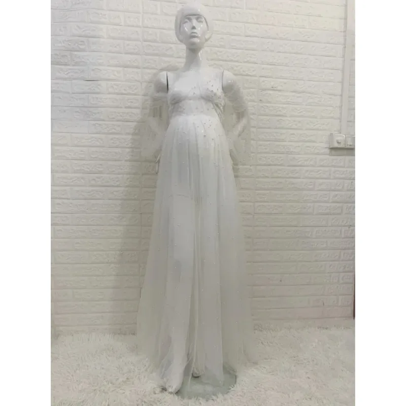 Vestido de maternidad para sesión de fotos perla con hilo blanco - imagen 3