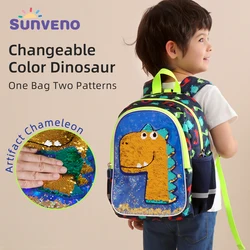 Mochila infantil reversible con brillos – Dinosaurios para niños 3-6 años