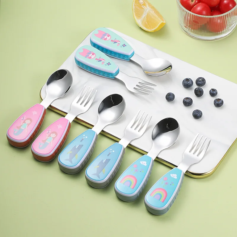 Cubiertos infantiles de acero con mango corto para aprender a comer - imagen 3