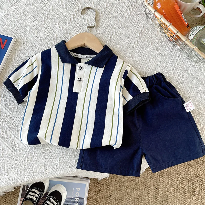 Conjunto verano bebé de algodón a rayas manga corta y pantalón - imagen 3