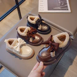 Zapatos de invierno para niños – Mocasines de cuero con lazo y suela gruesa