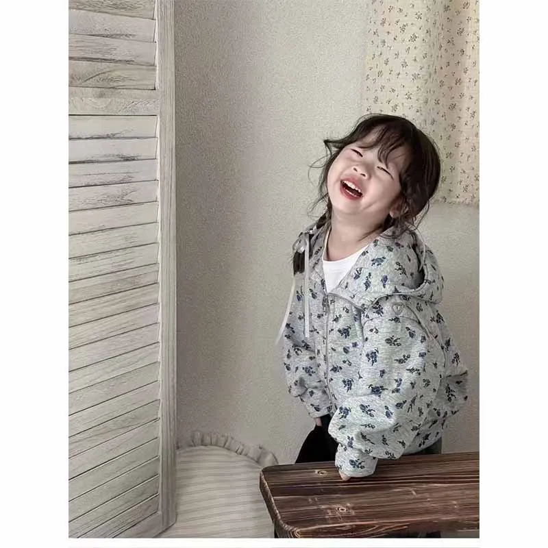 Chaqueta con capucha floral para niña Kods, cremallera - imagen 5