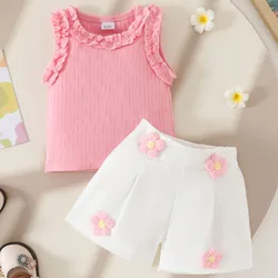 Conjunto de verano de algodón floral para niña sin mangas