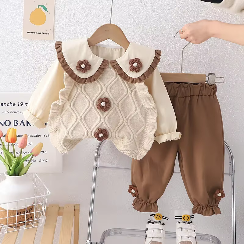 Conjunto de ropa para bebe: chaleco, camisa y pantalon, moda infantil