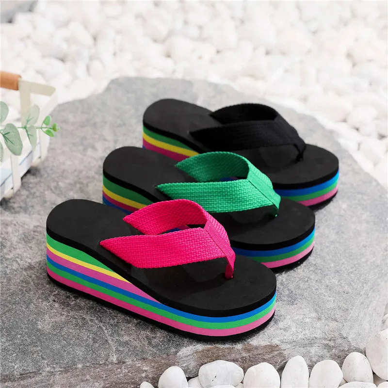 Sandalias plataforma arcoíris - cuña ligera sin cordones verano - imagen 5