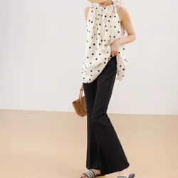 Camisa retro con lazo y lunares suaves, top halter francés