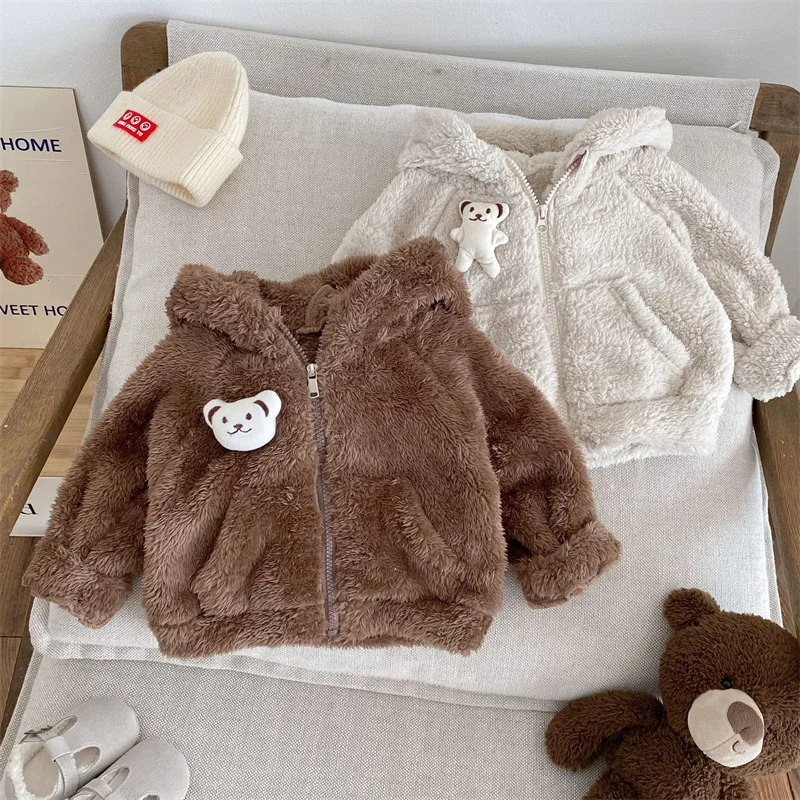 Abrigo de felpa sintética con capucha para niños – Invierno