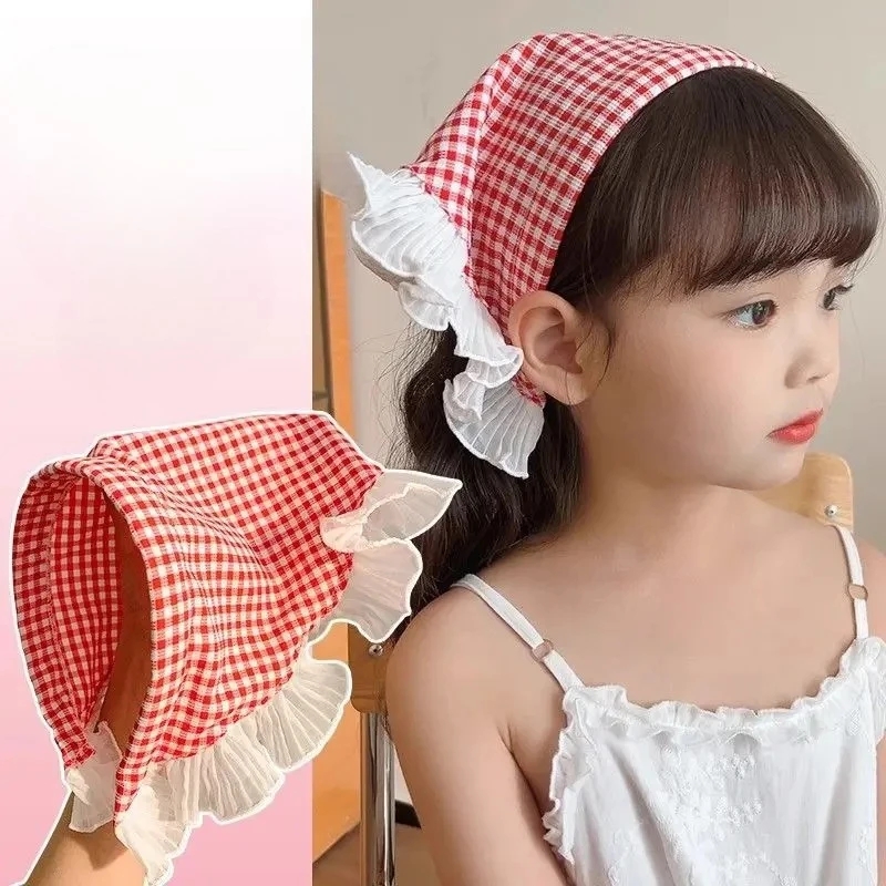 Pañuelo triangular a cuadros para el pelo de niña estilo princesa