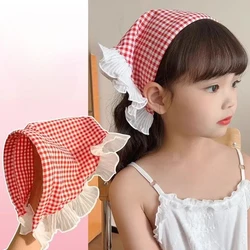 Pañuelo triangular a cuadros para el pelo de niña estilo princesa