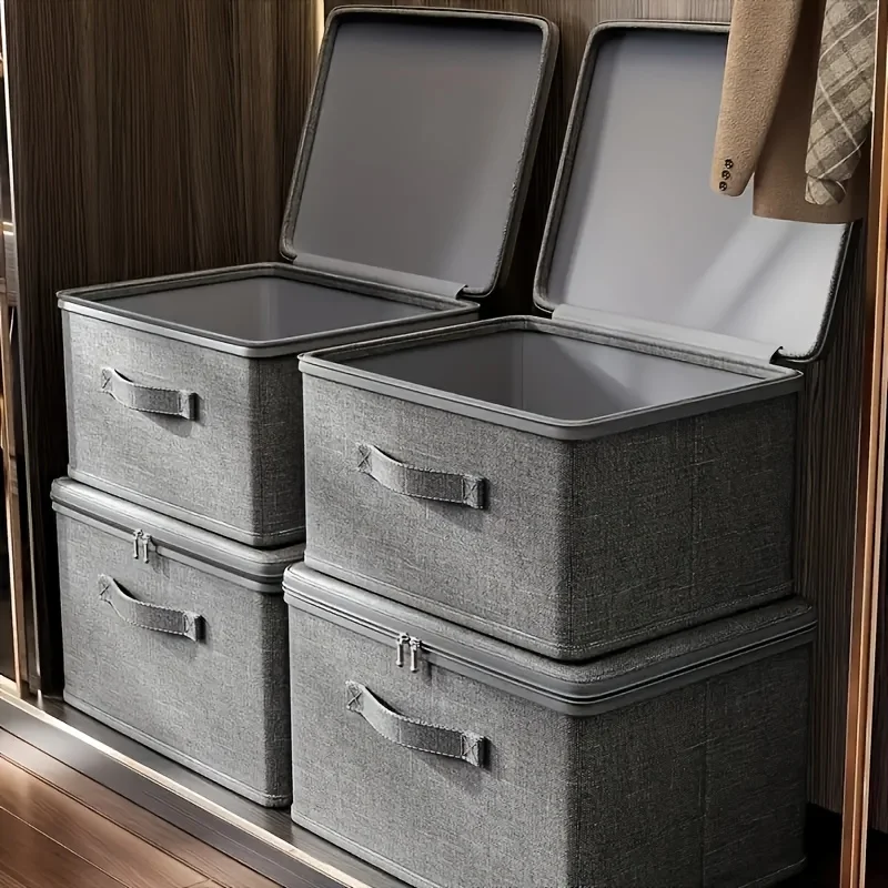 Caja de almacenamiento apilable plegable gris para juguetes y libros - imagen 2