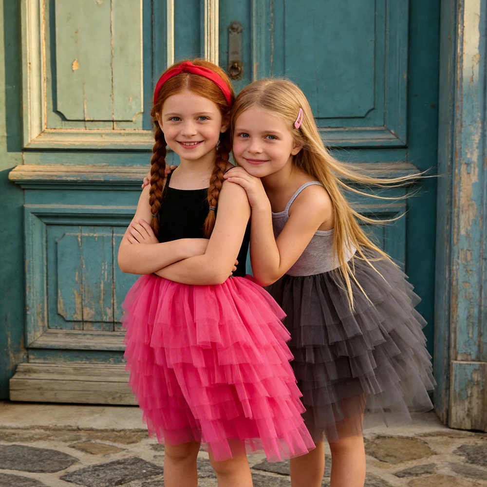 DXTON Vestido de verano para niñas tul y algodón con tirantes - imagen 4