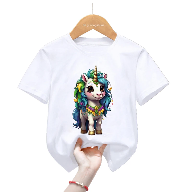 Camiseta infantil kawaii con estampado de gato y unicornio - imagen 5