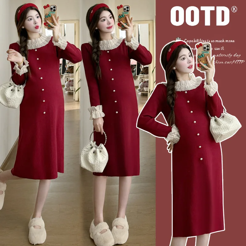 Vestido suéter de maternidad cuello alto para otoño invierno