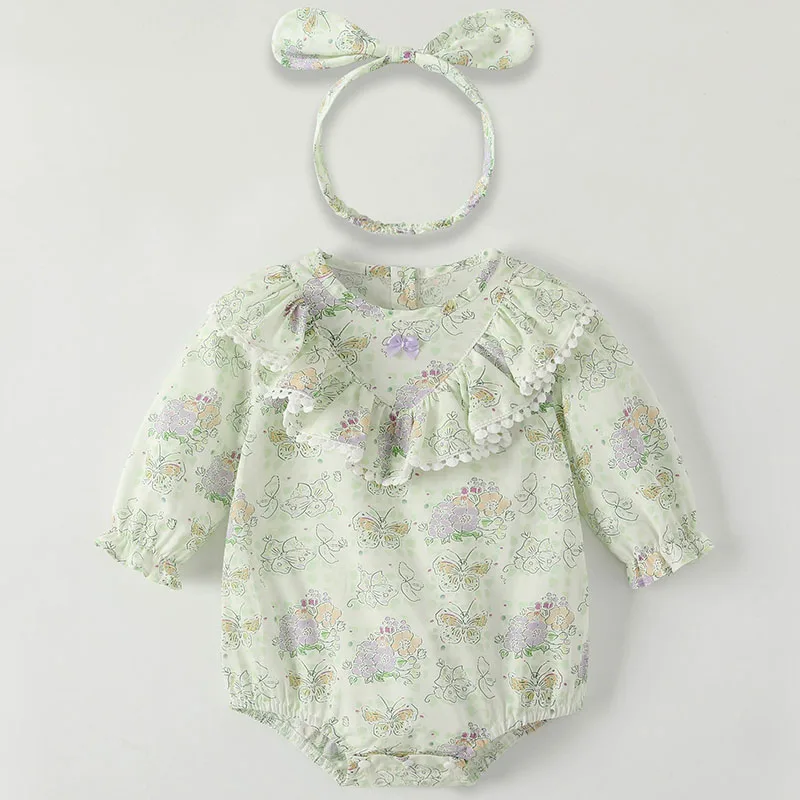 Pelele de algodón para recién nacida con flores y cinta pelo