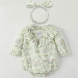 Pelele de algodón para recién nacida con flores y cinta pelo